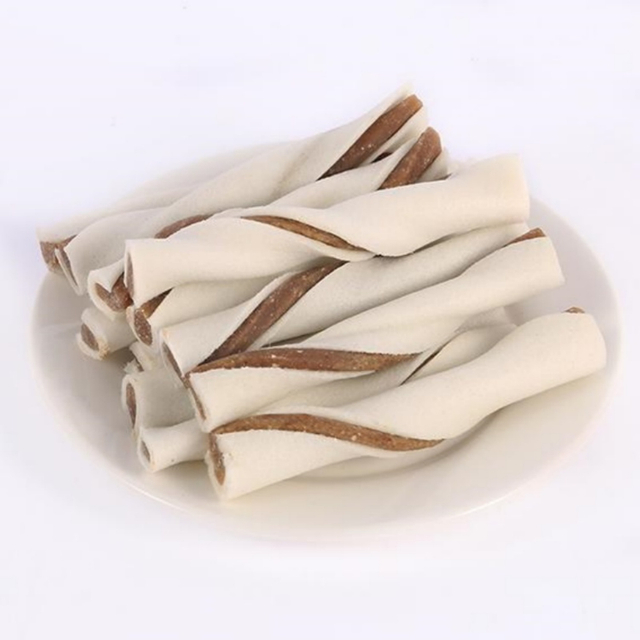 Human Grade Beef and Rawhide Twisted Sticks for Dog